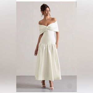 Marguerite | White Twisted Bardot Drop-Waist Maxi Dress